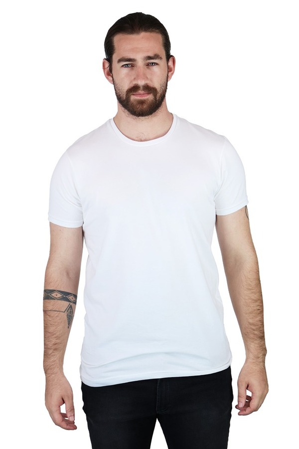 Playera Blanca Basica Muscle Fit de Algodon Cuello Redondo Caballero