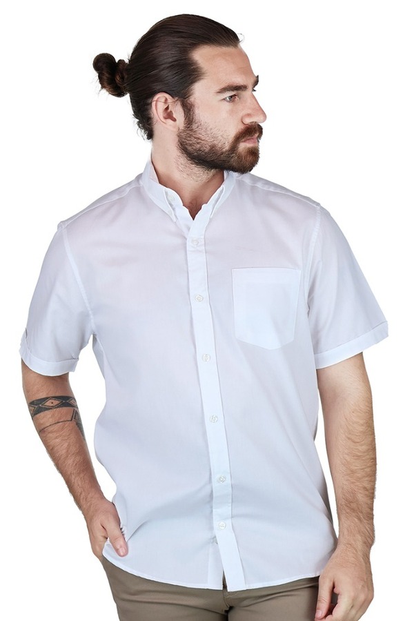 Camisa Manga Corta Color Blanco Corte Regular Algodón Para Hombre