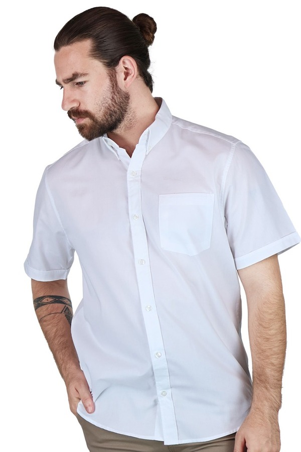 Camisa Manga Corta Color Blanco Corte Regular Algodón Para Hombre