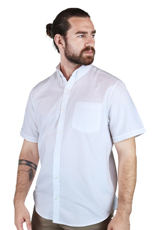 Camisa Manga Corta Color Blanco Corte Regular Algodón Para Hombre