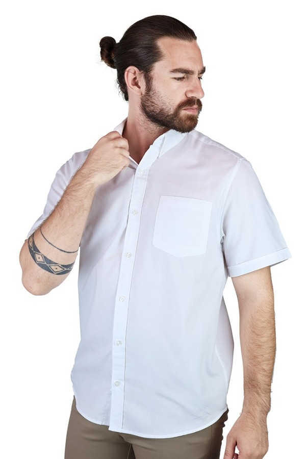 Camisa Manga Corta Color Blanco Corte Regular Algodón Para Hombre