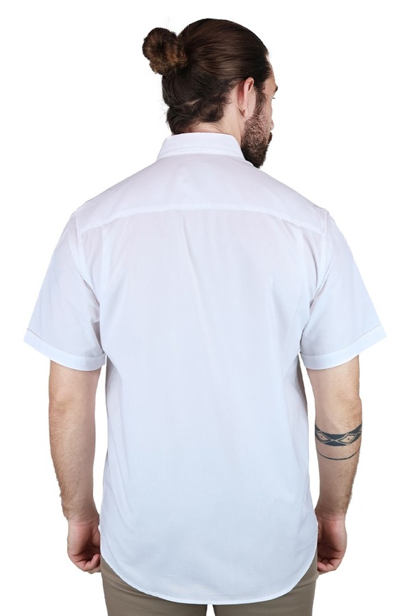 Camisa Manga Corta Color Blanco Corte Regular Algodón Para Hombre